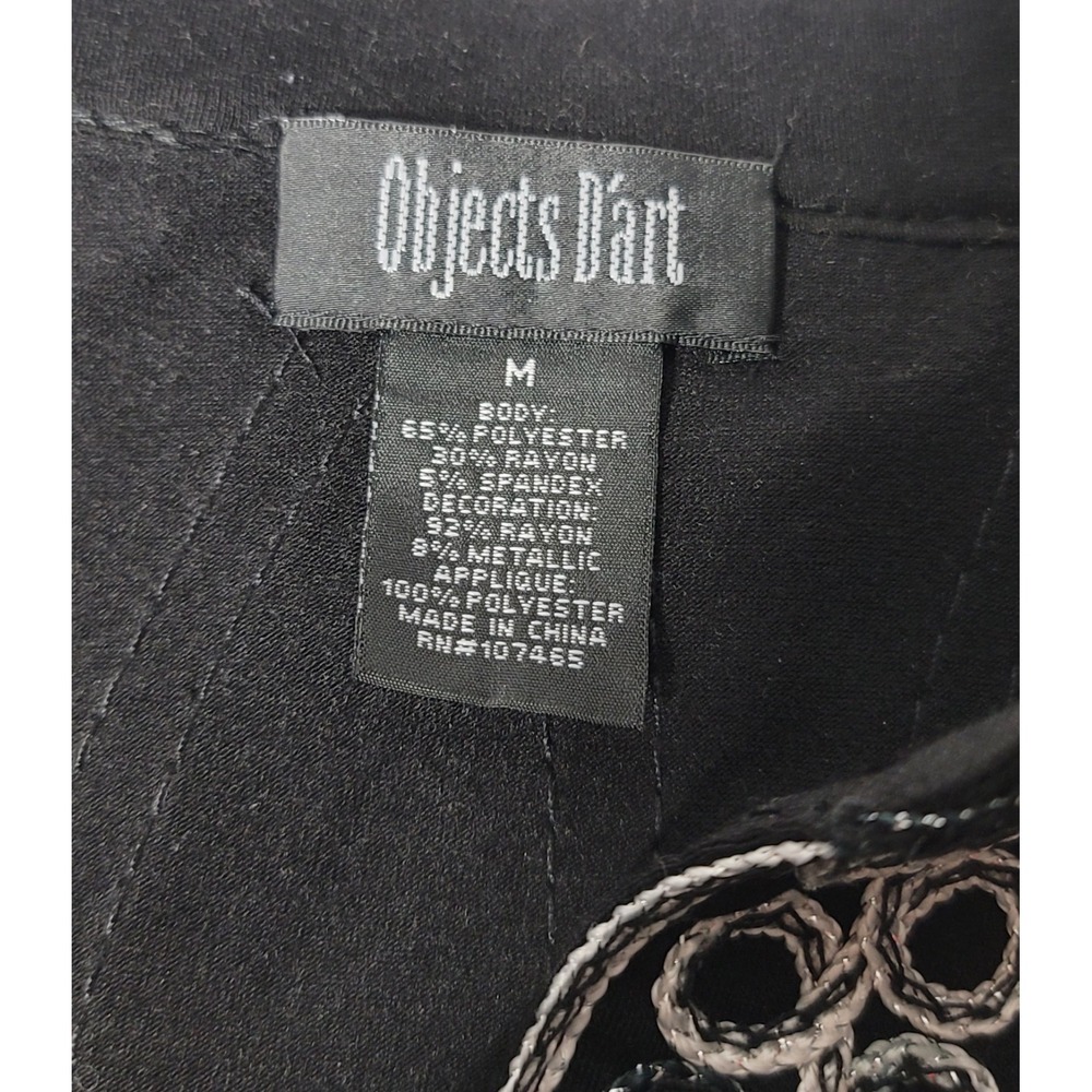 Objects D'art Womens Size Medium Black Blouse Embroidered V Neck - Picture 3 of 6